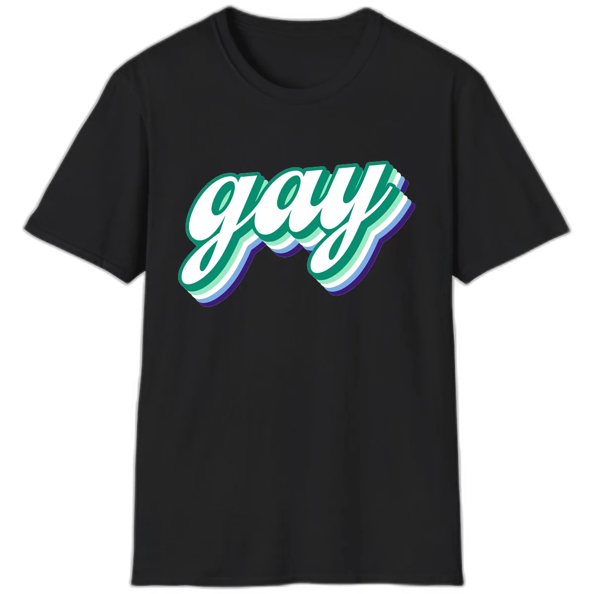 Gay Pride Layered Script T-Shirt in Black