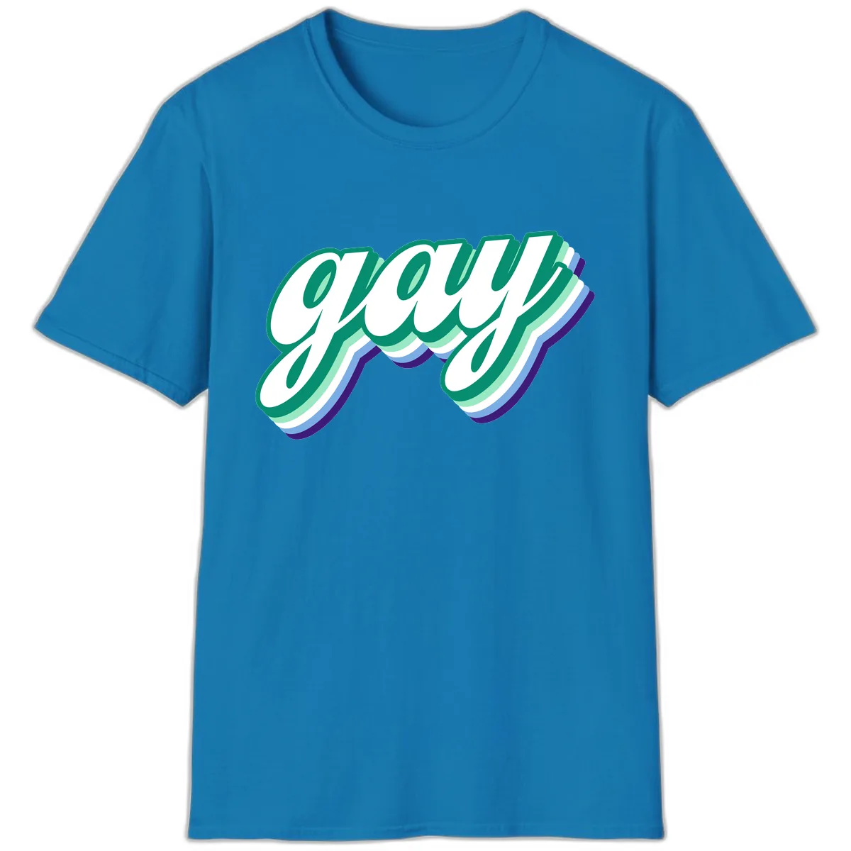 Gay Pride Layered Script T-Shirt in Sapphire