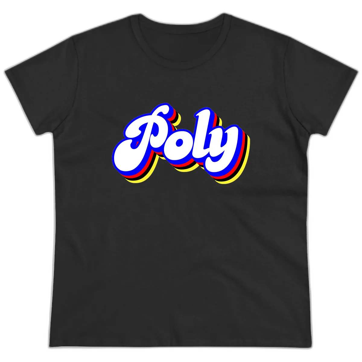 Pop Retro Typography Design Ladies Tee in Black