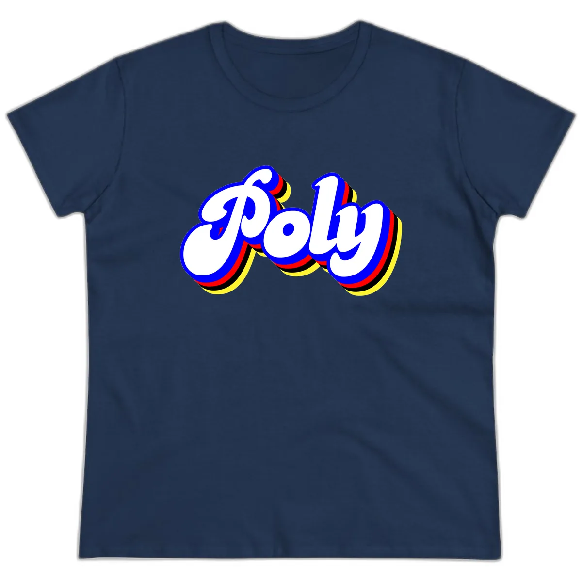 Pop Retro Typography Design Ladies Tee in Navy