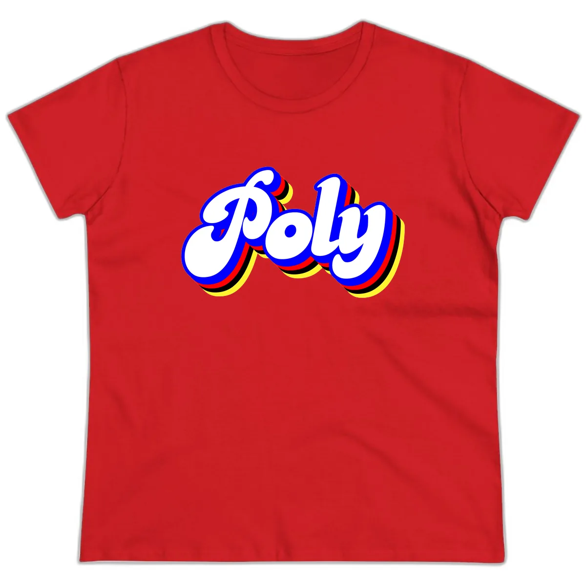 Pop Retro Typography Design Ladies Tee in Red
