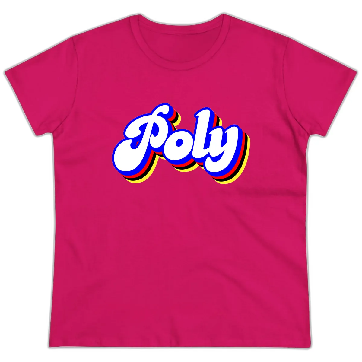 Pop Retro Typography Design Ladies Tee in Heliconia