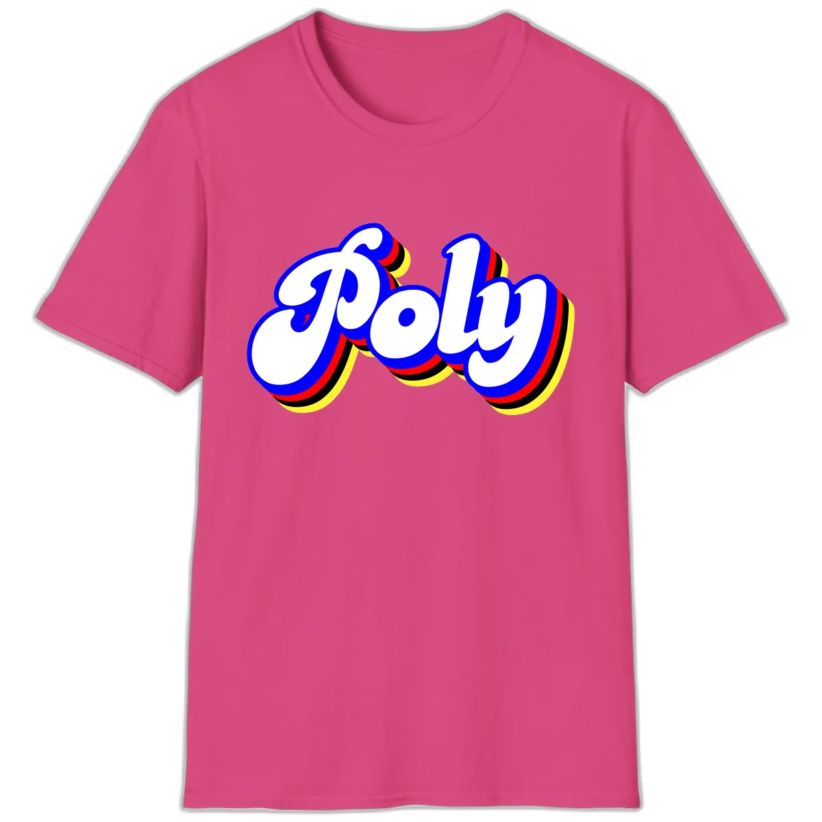 Pop Retro Typography Design T-Shirt in Heliconia