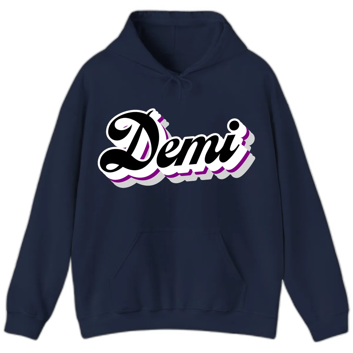 Demi Stylized Script Design Hoodie in Navy