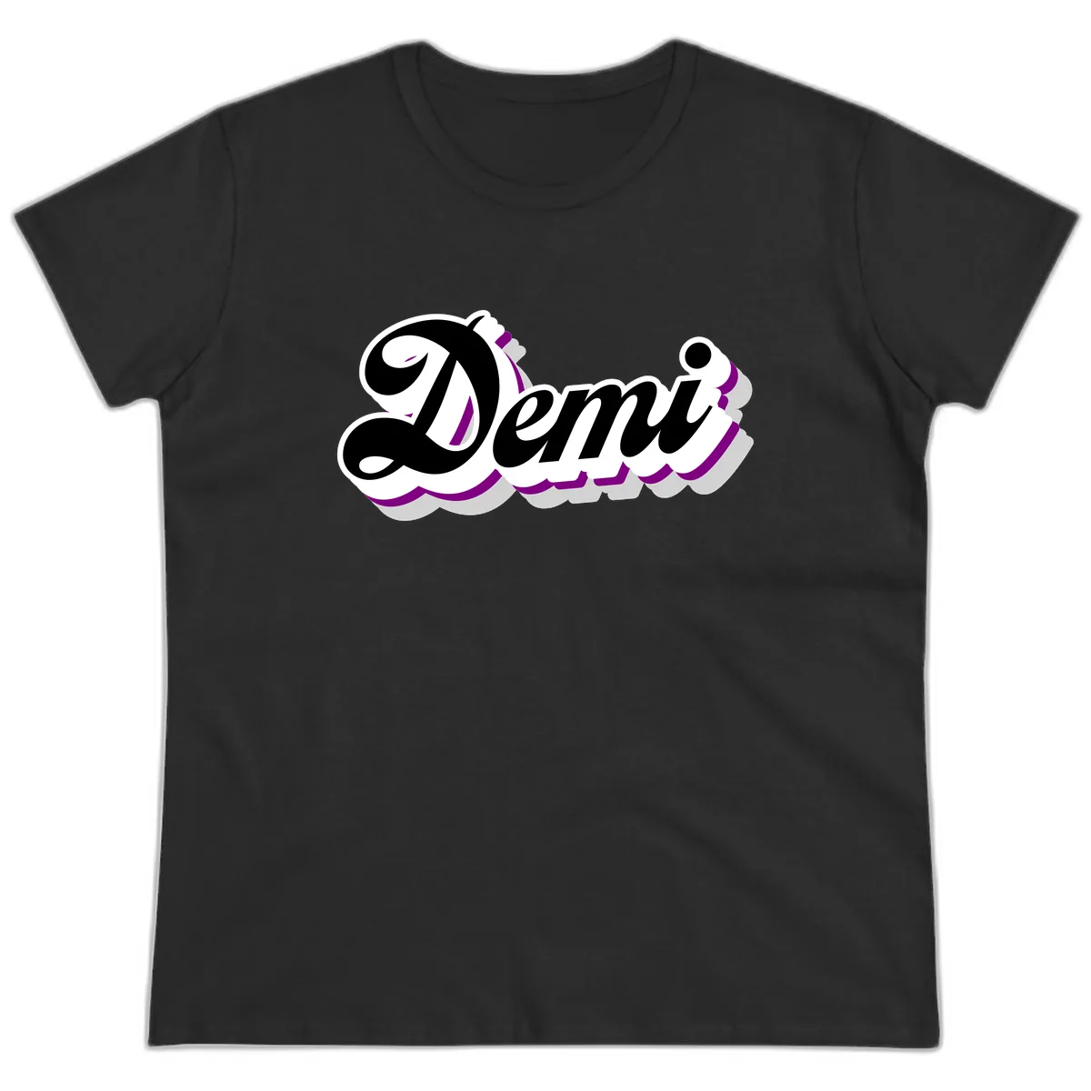 Demi Stylized Script Design Ladies Tee in Black