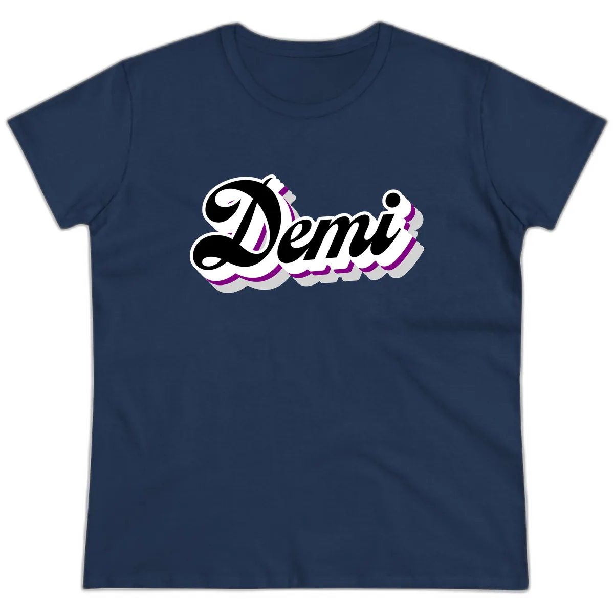 Demi Stylized Script Design Ladies Tee in Navy
