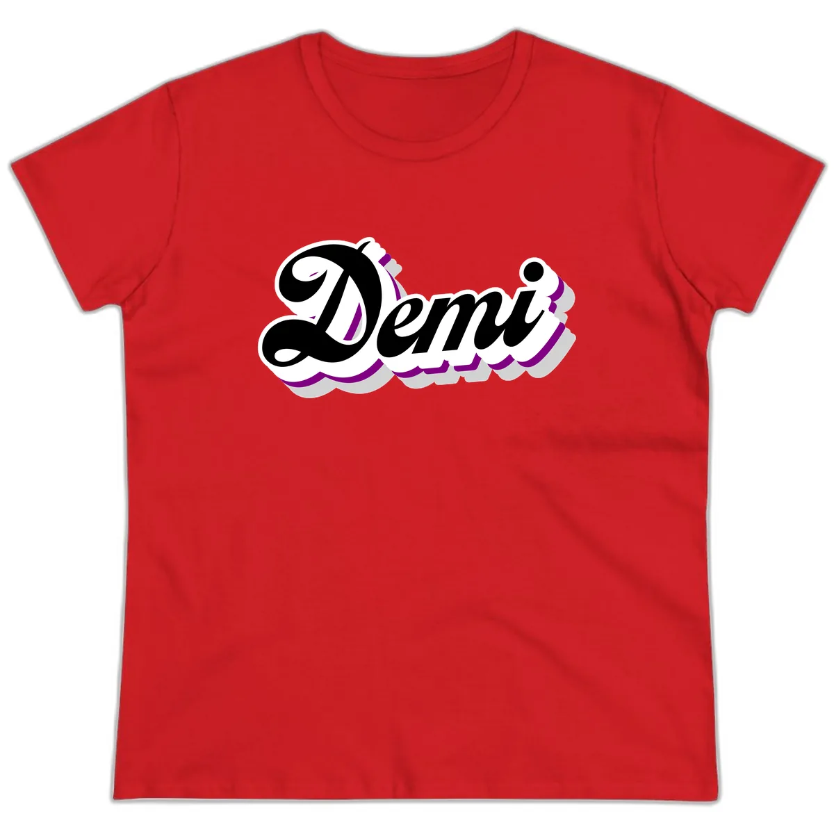 Demi Stylized Script Design Ladies Tee in Red