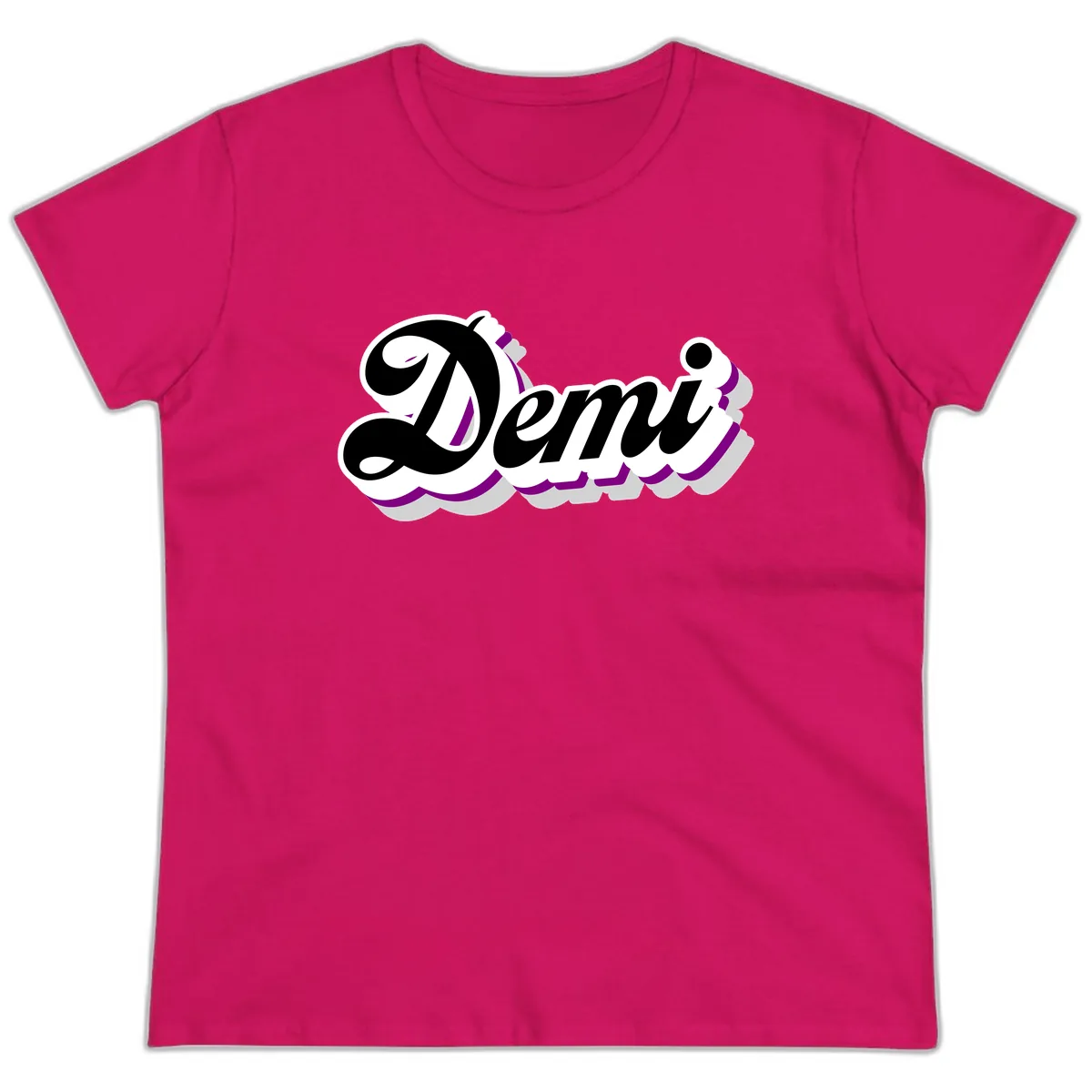 Demi Stylized Script Design Ladies Tee in Heliconia