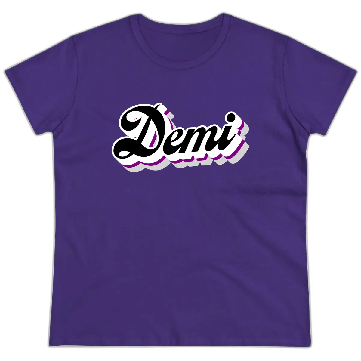 Demi Stylized Script Design Ladies Tee in Purple