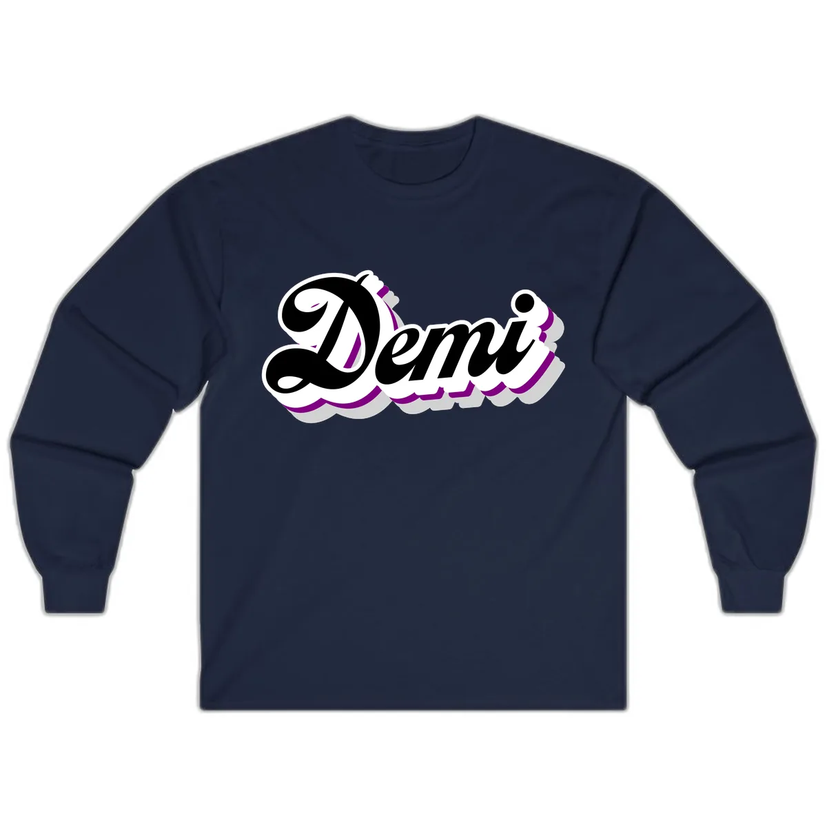 Demi Stylized Script Design Long Sleeve in Navy