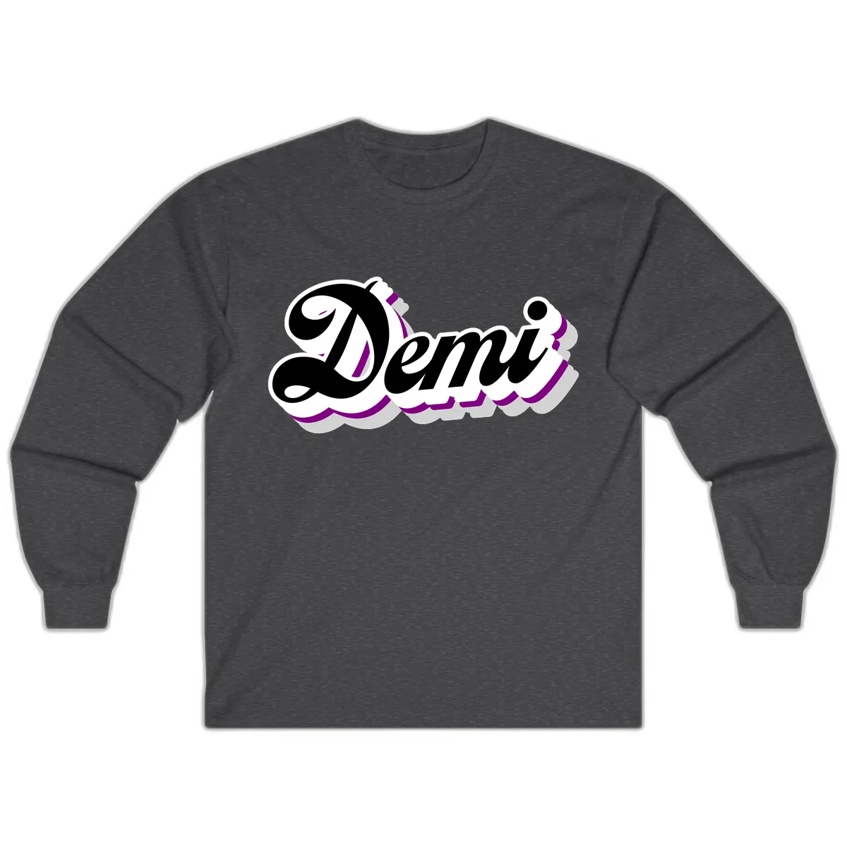 Demi Stylized Script Design Long Sleeve in Dark Heather