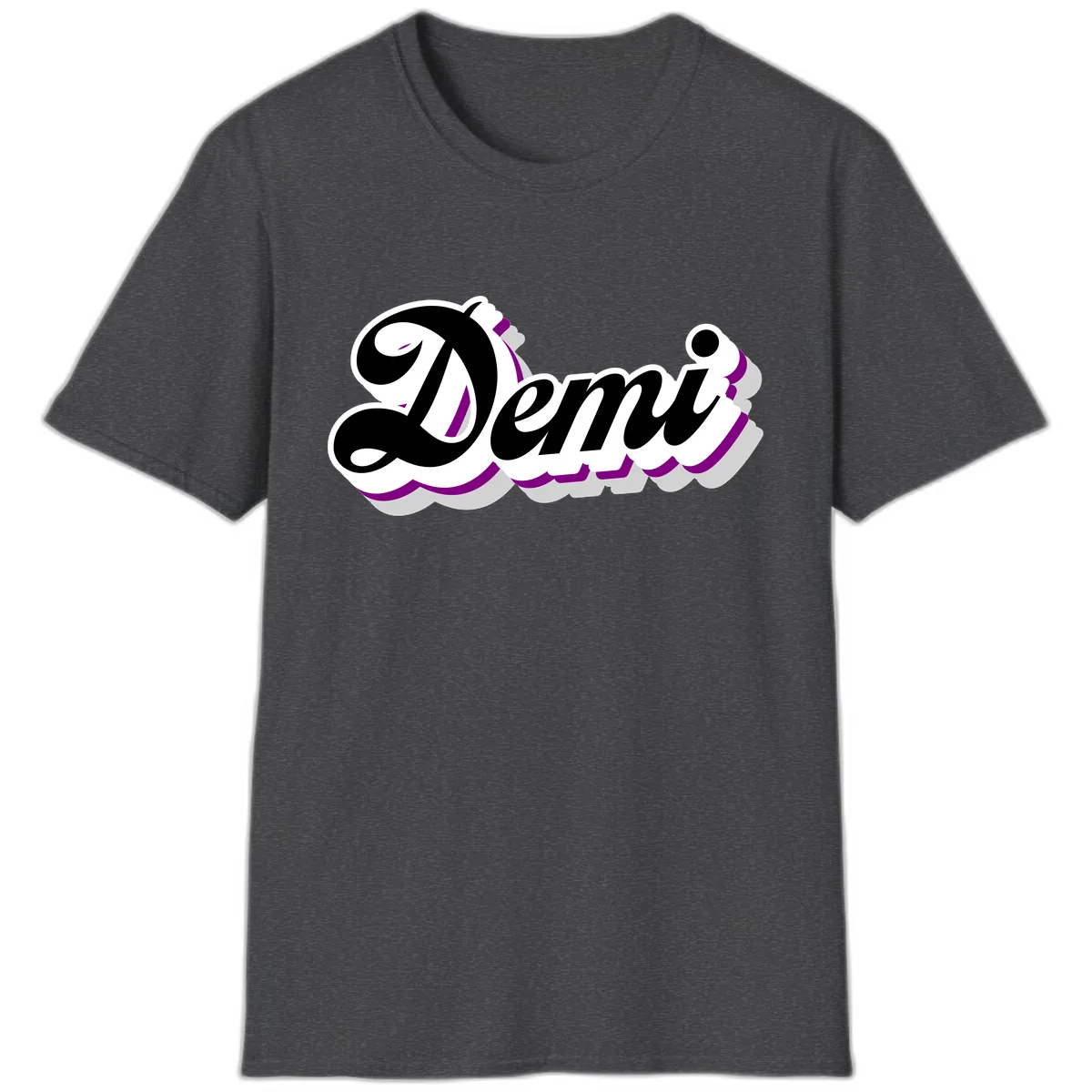 Demi Stylized Script Design T-Shirt in Dark Heather