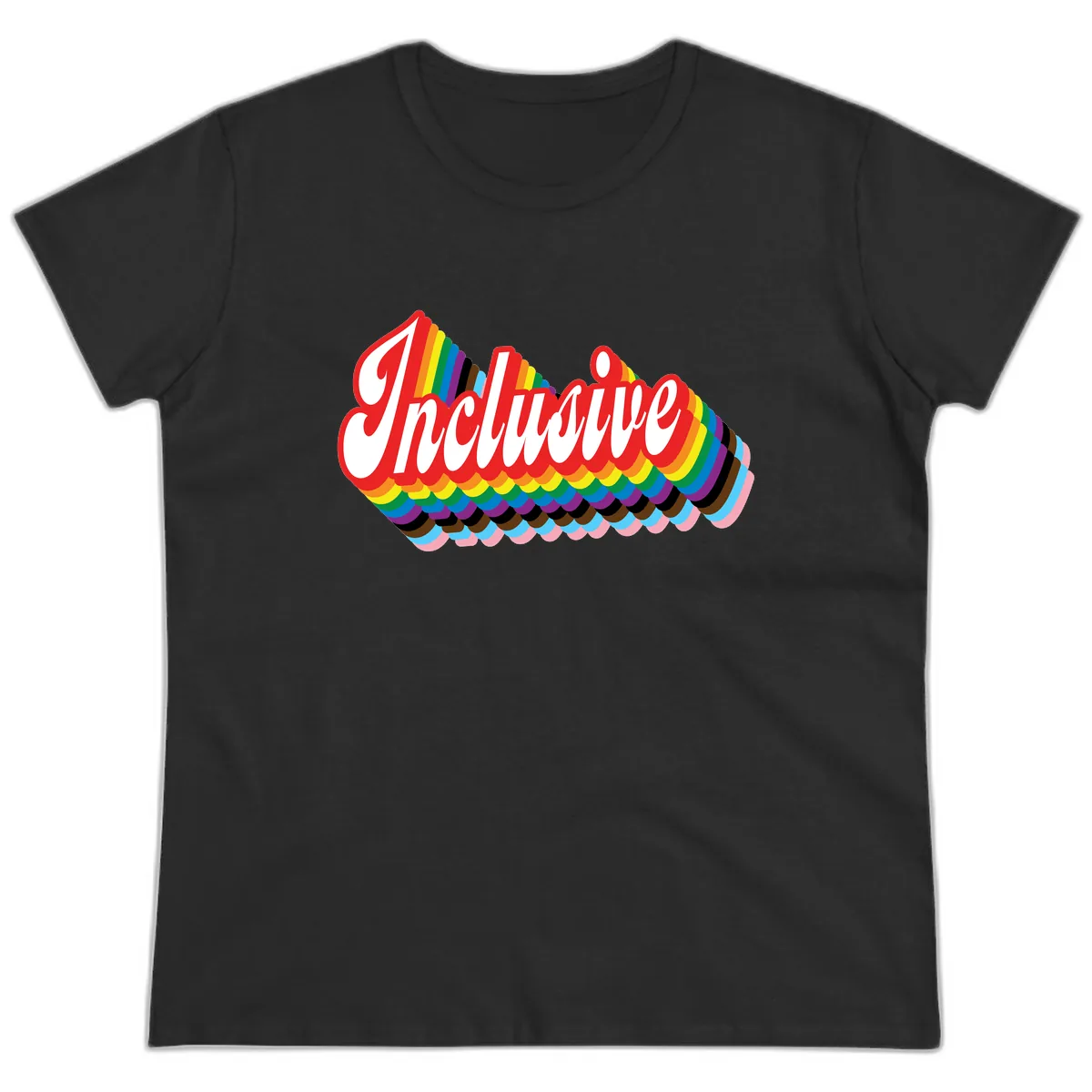 Inclusive Rainbow Pride Design Ladies Tee in Black