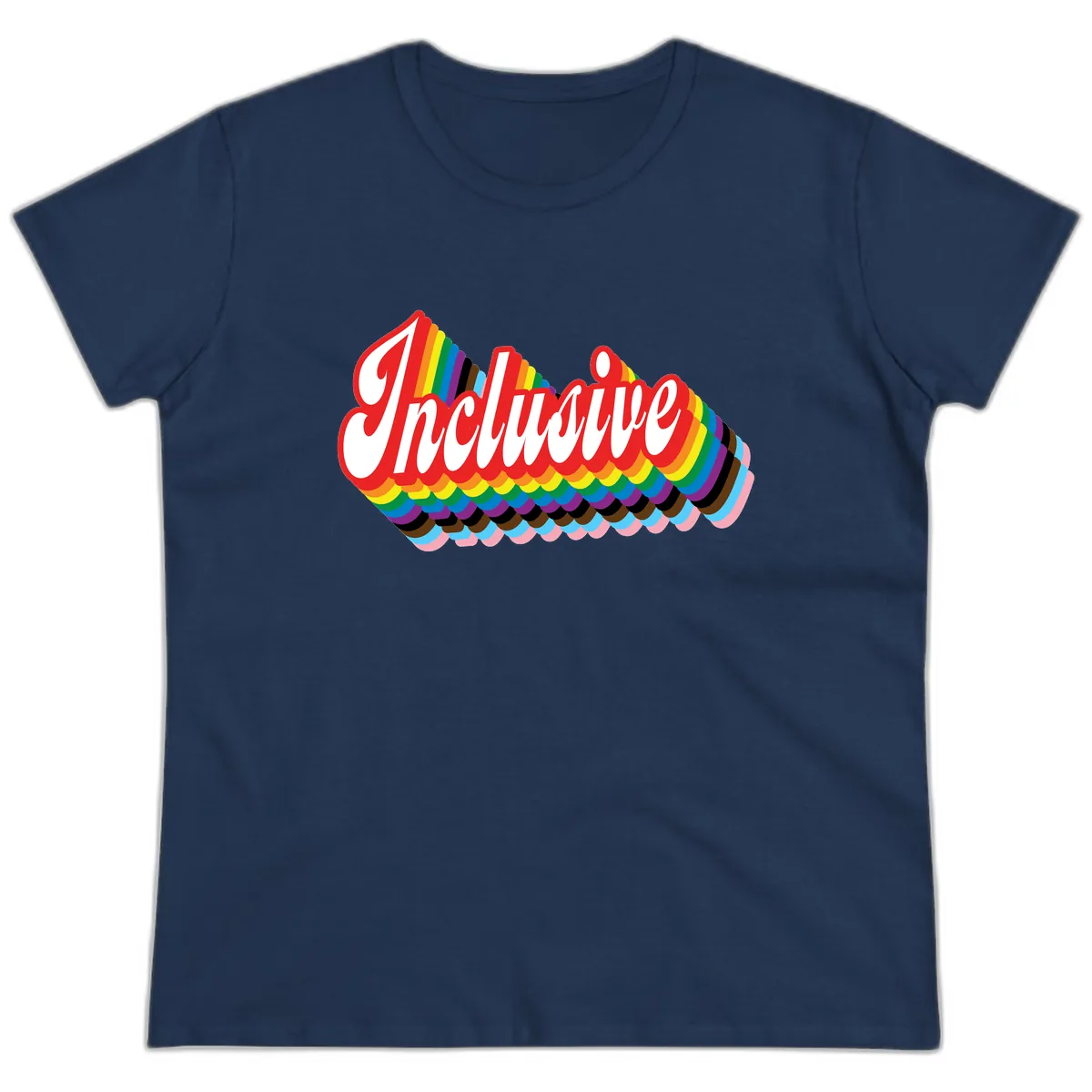 Inclusive Rainbow Pride Design Ladies Tee in Navy