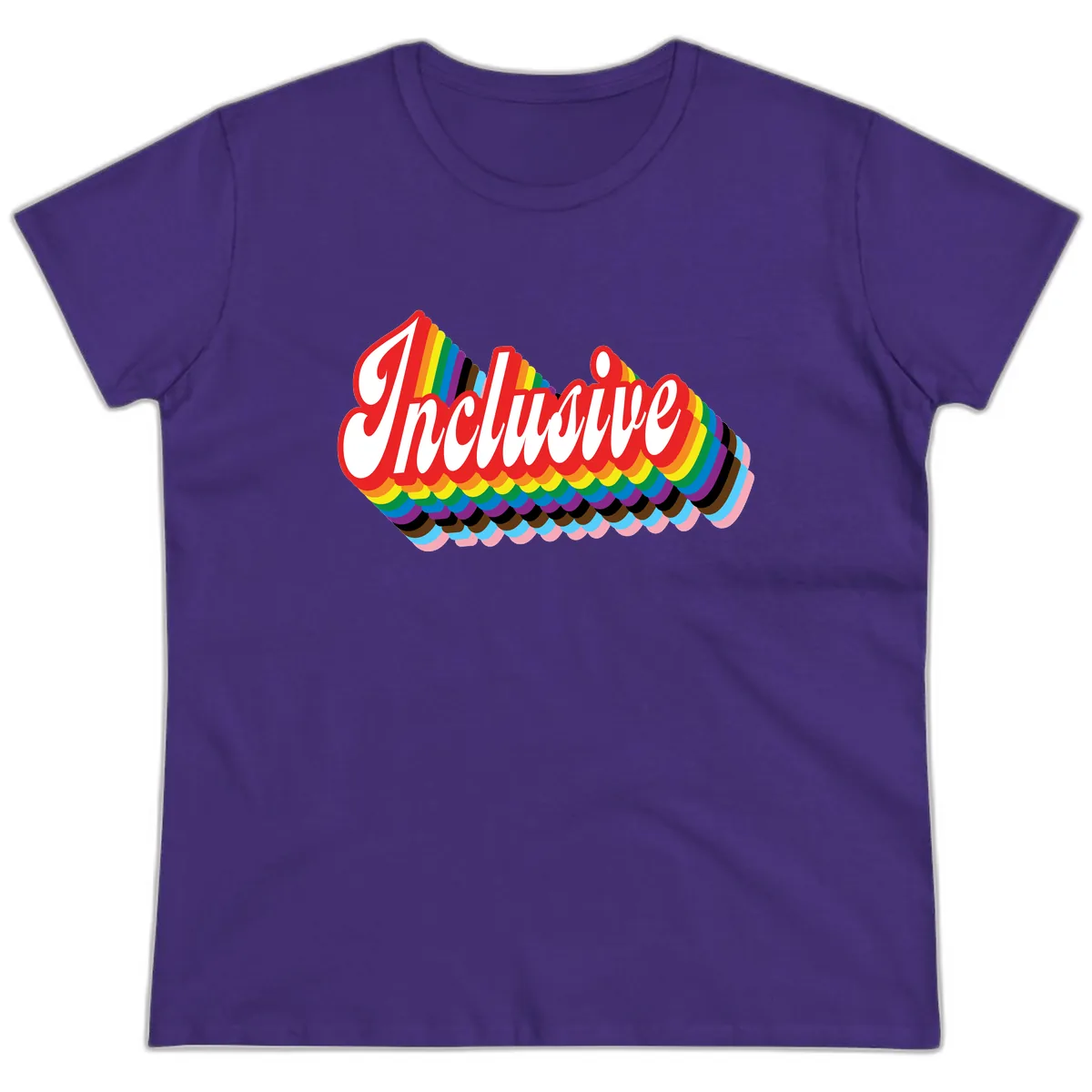Inclusive Rainbow Pride Design Ladies Tee in Purple