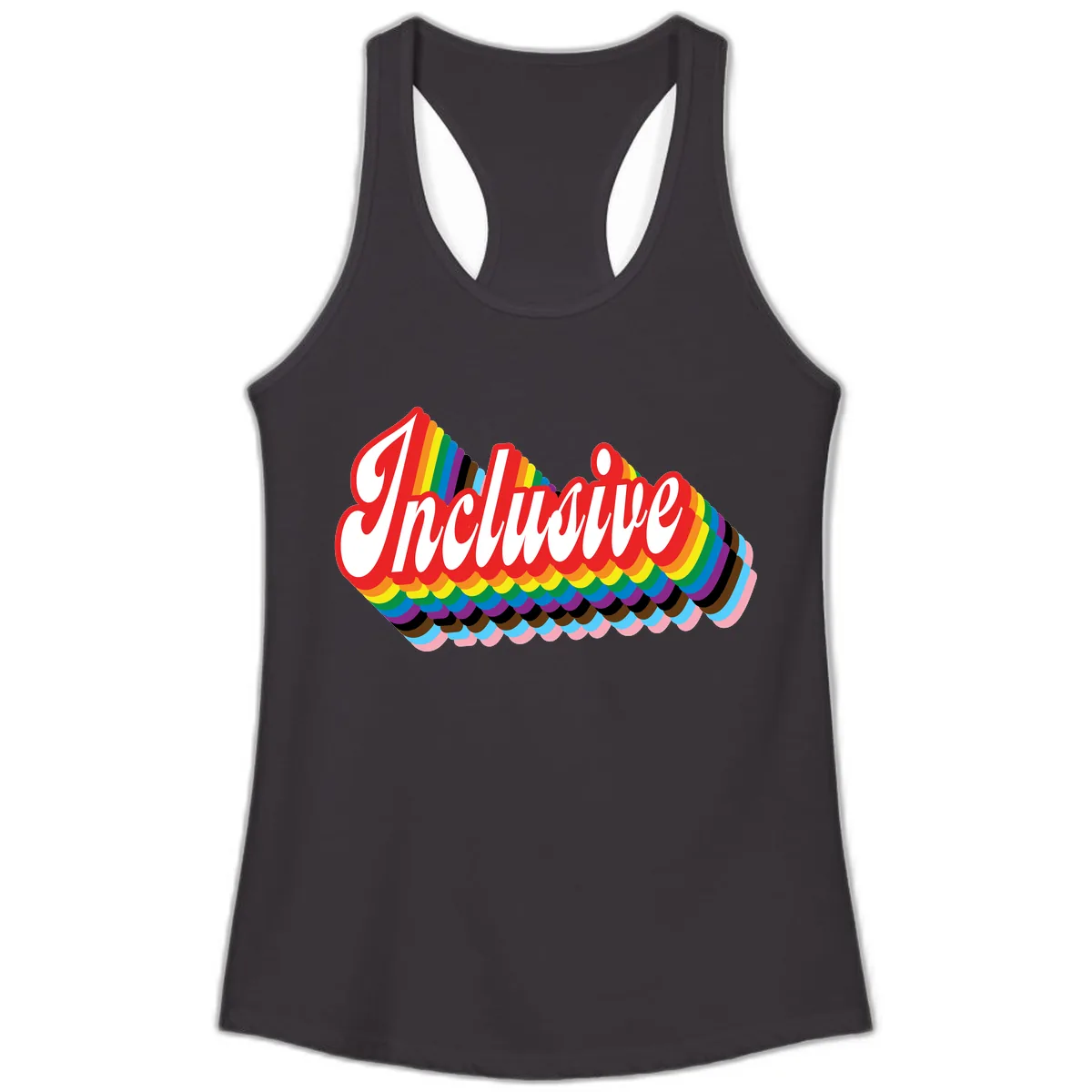 Inclusive Rainbow Pride Design Ladies Tank in Black