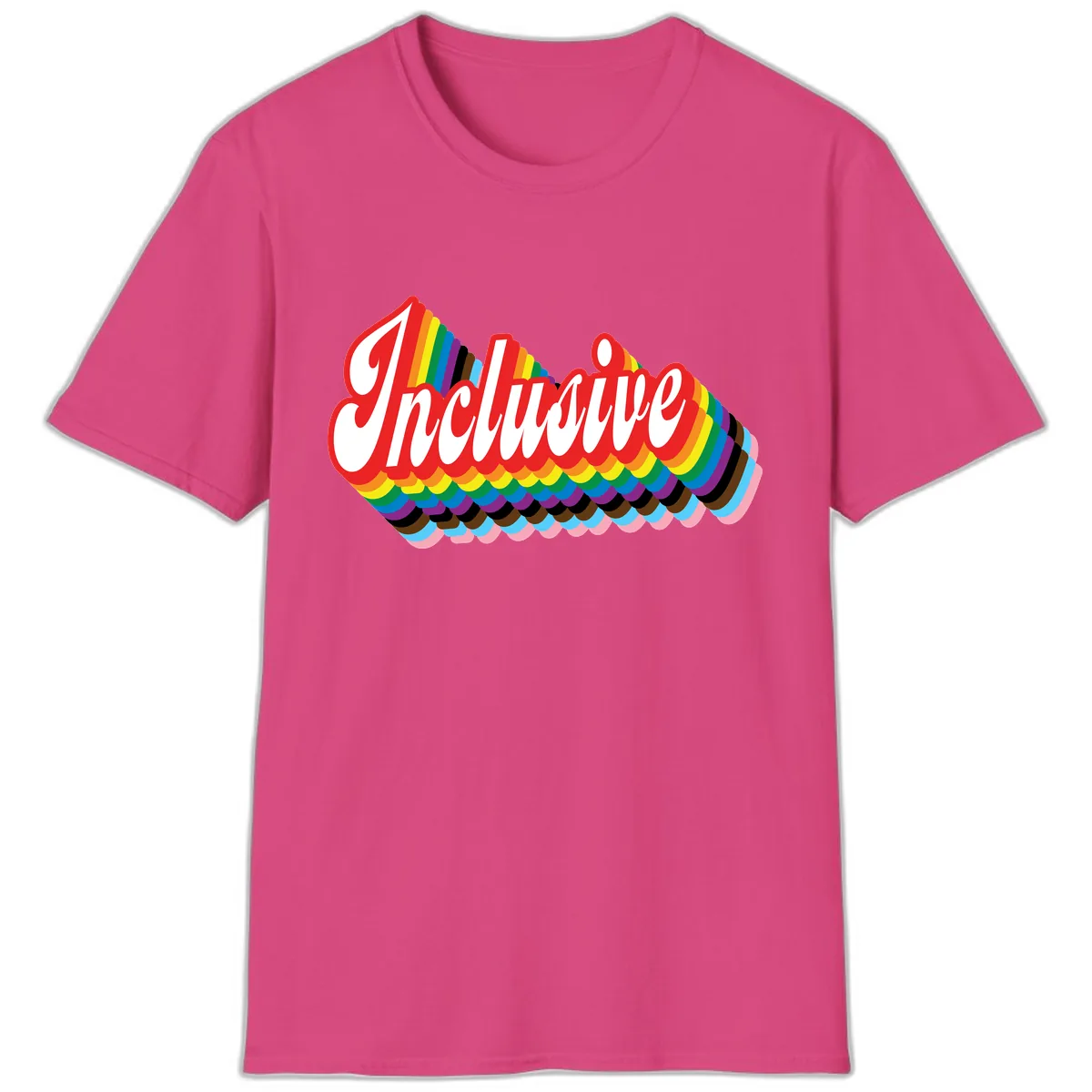Inclusive Rainbow Pride Design T-Shirt in Heliconia
