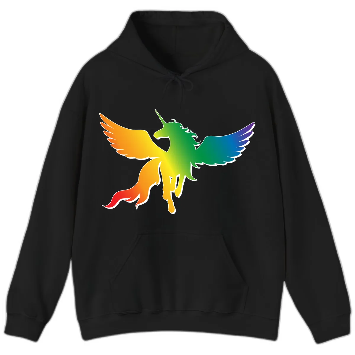 Rainbow Unicorn Pride Wings Hoodie in Black