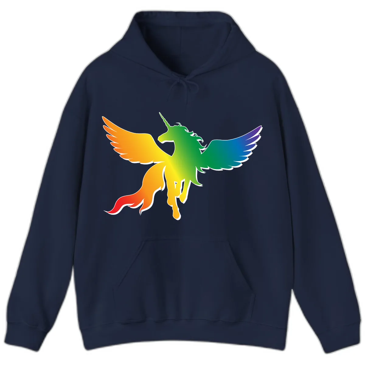 Rainbow Unicorn Pride Wings Hoodie in Navy