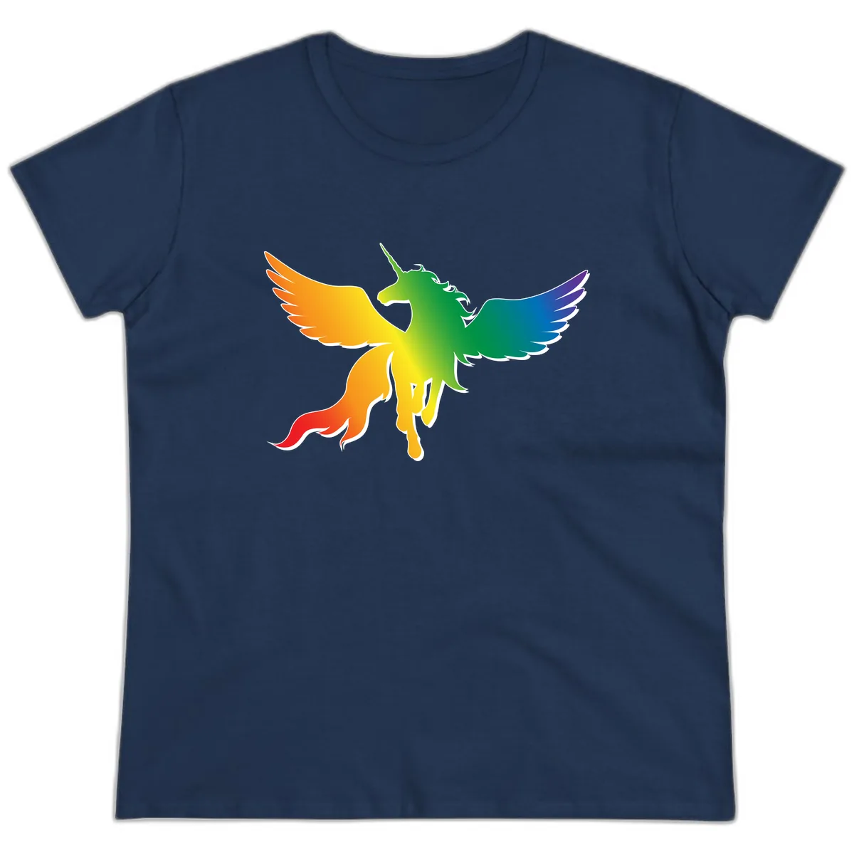 Rainbow Unicorn Pride Wings Ladies Tee in Navy