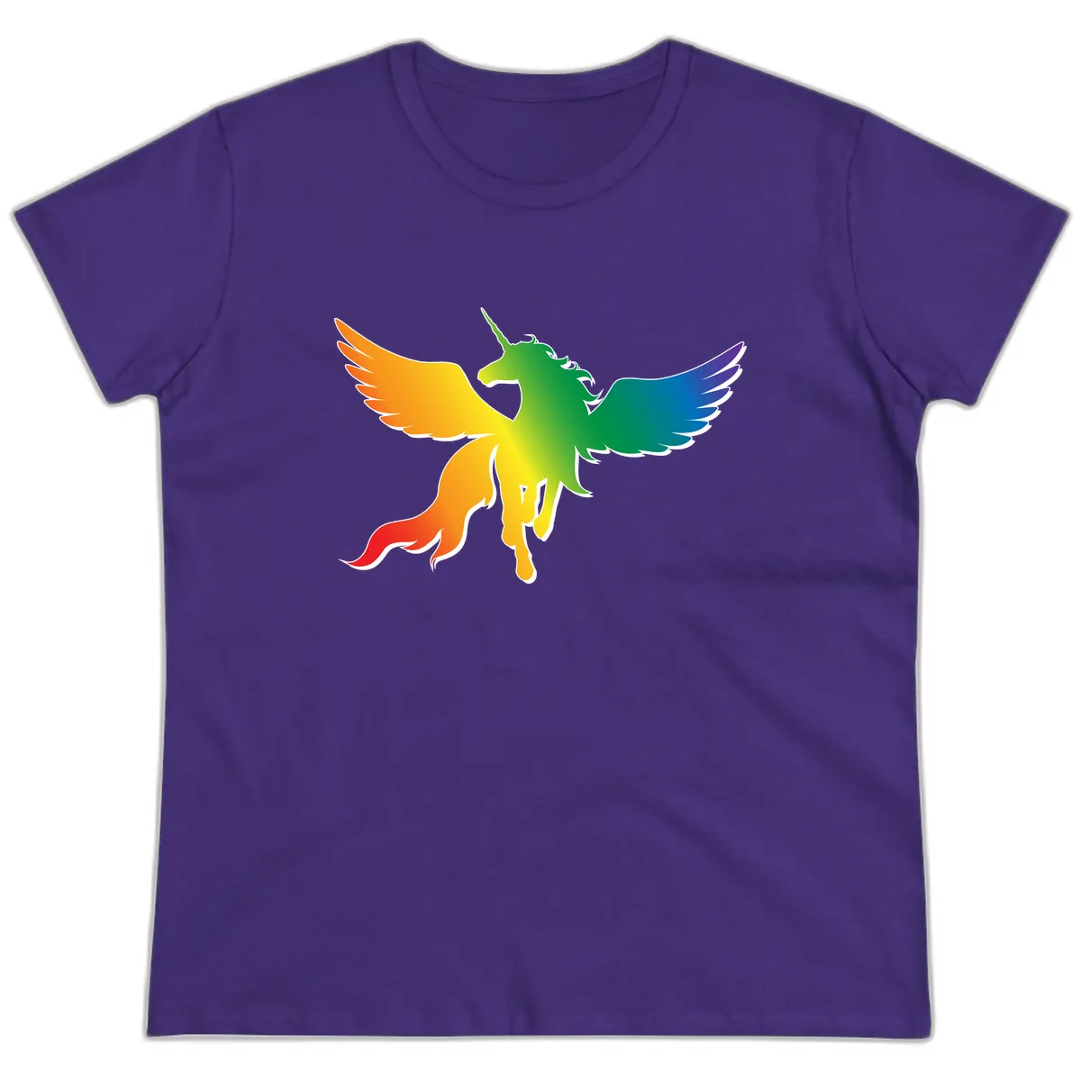 Rainbow Unicorn Pride Wings Ladies Tee in Purple