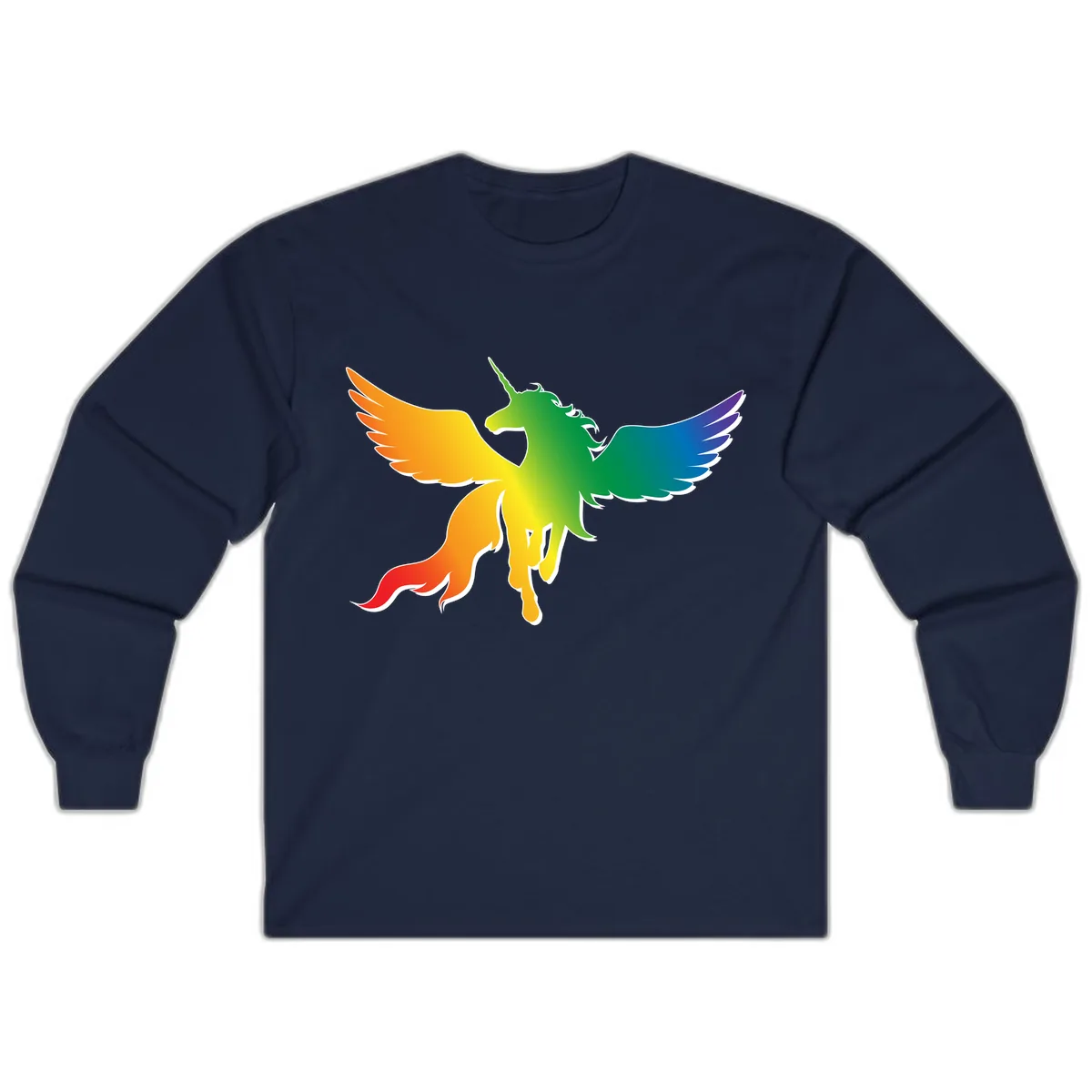 Rainbow Unicorn Pride Wings Long Sleeve in Navy