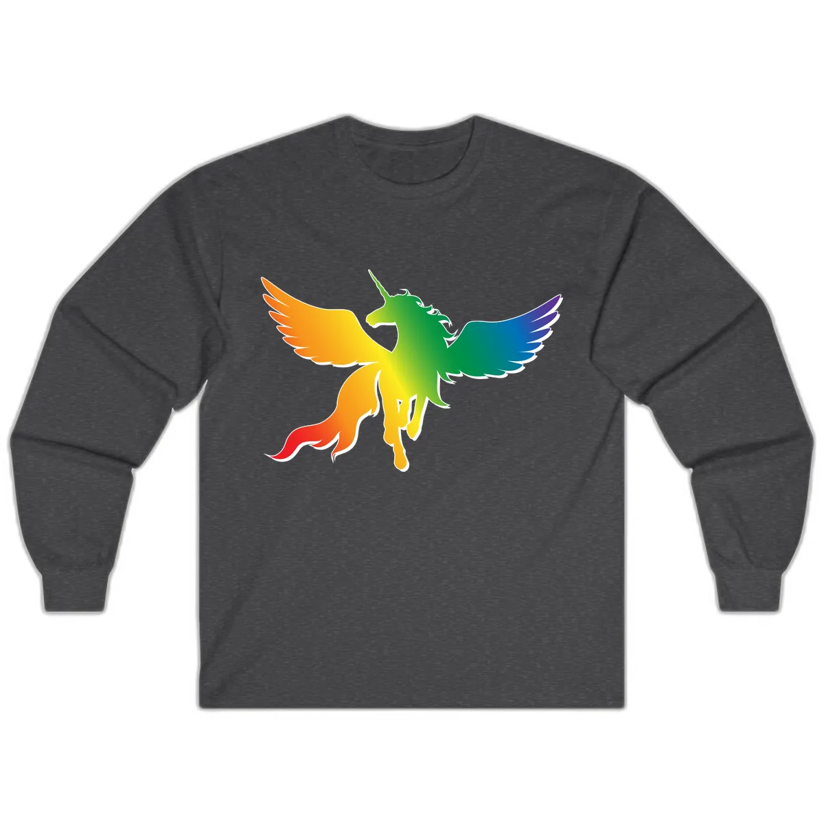 Rainbow Unicorn Pride Wings Long Sleeve in Dark Heather
