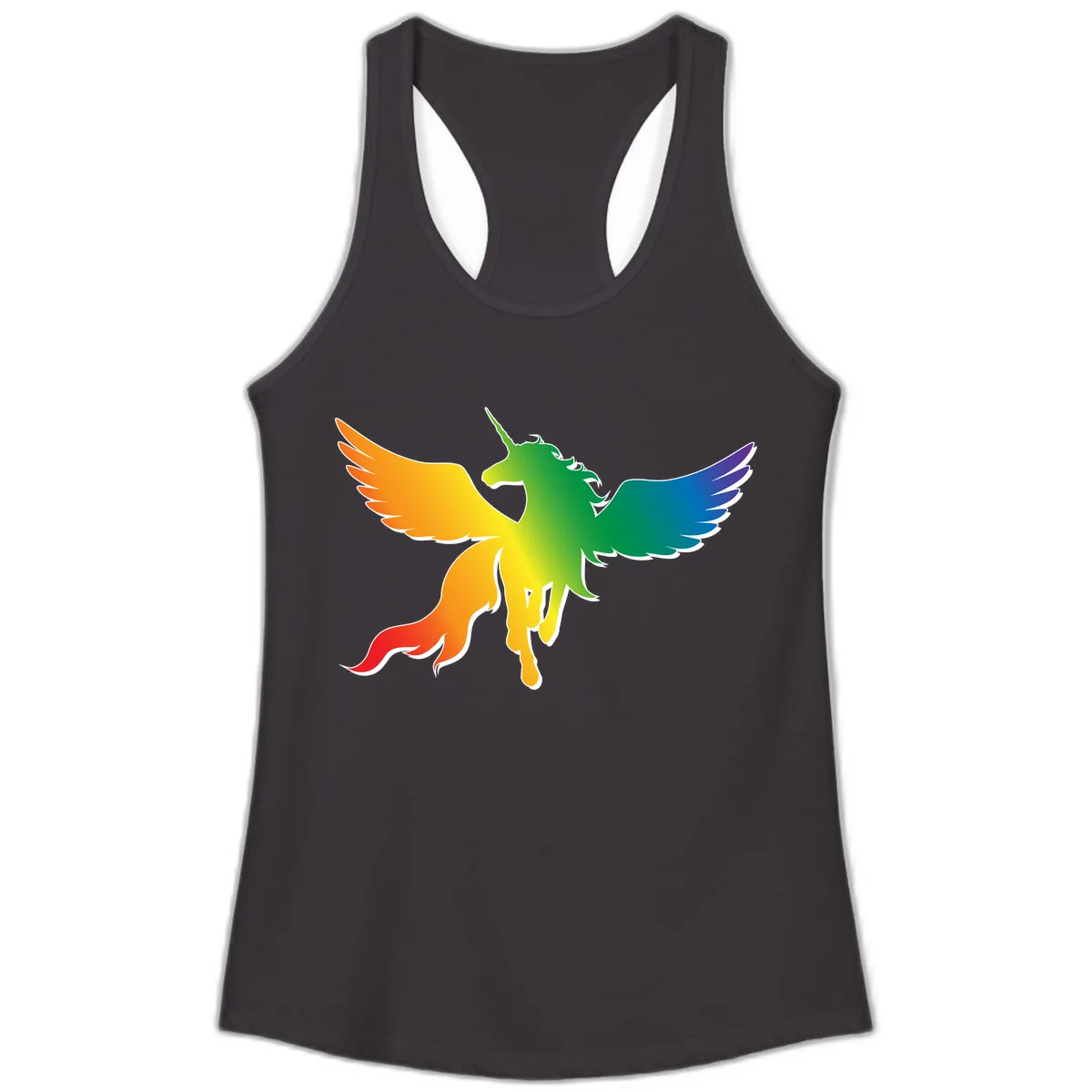 Rainbow Unicorn Pride Wings Ladies Tank in Black