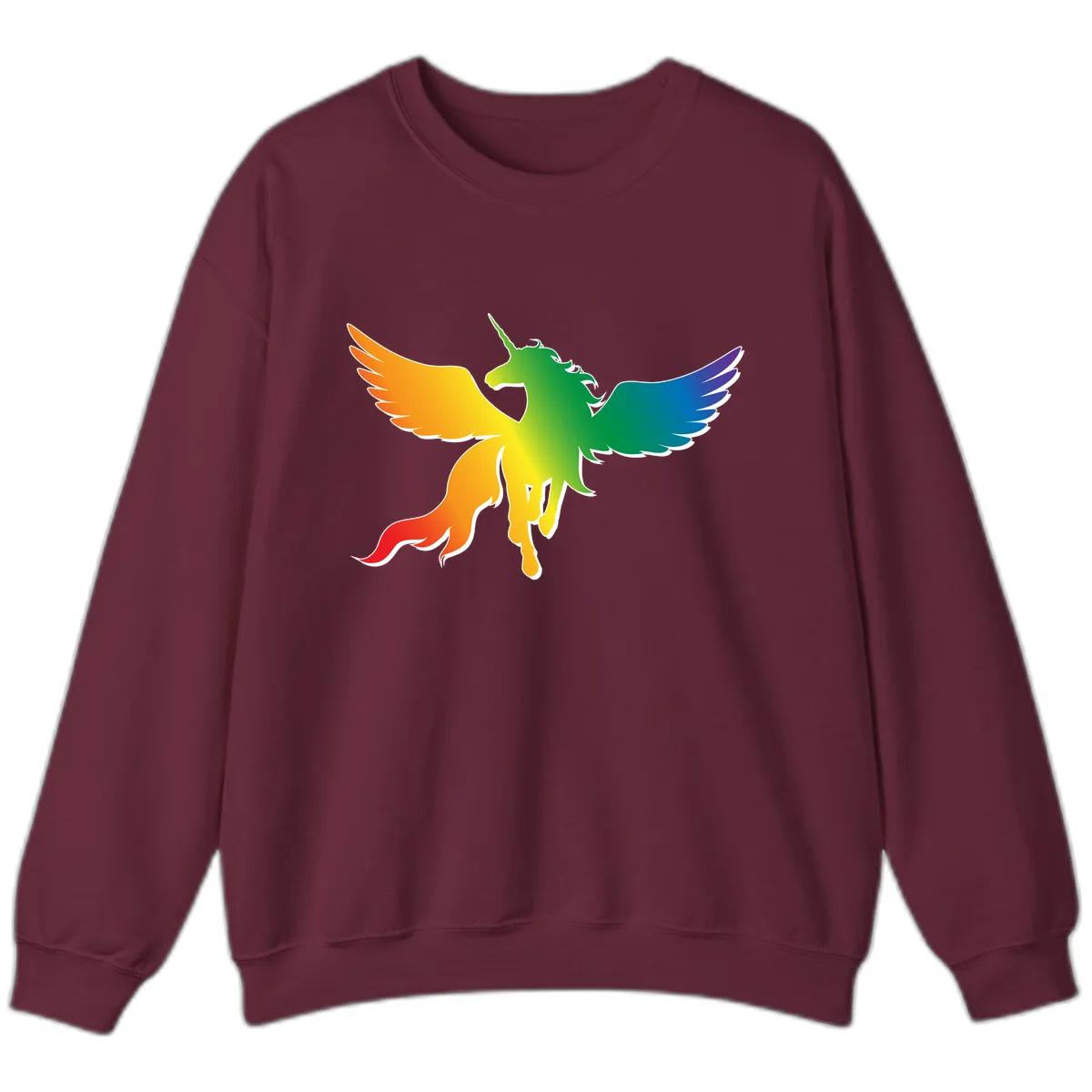 Rainbow Unicorn Pride Wings Sweatshirt in Maroon