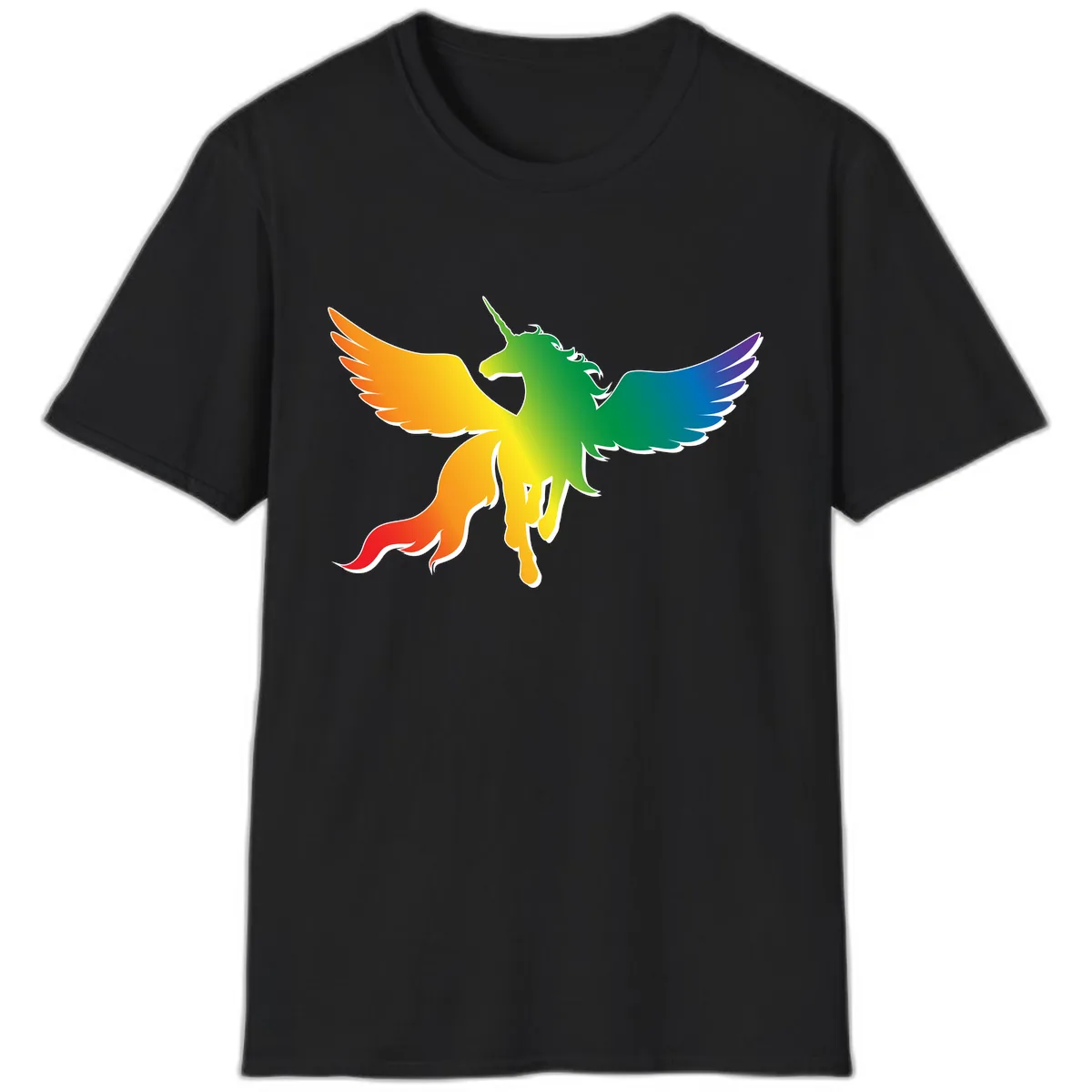Rainbow Unicorn Pride Wings T-Shirt in Black