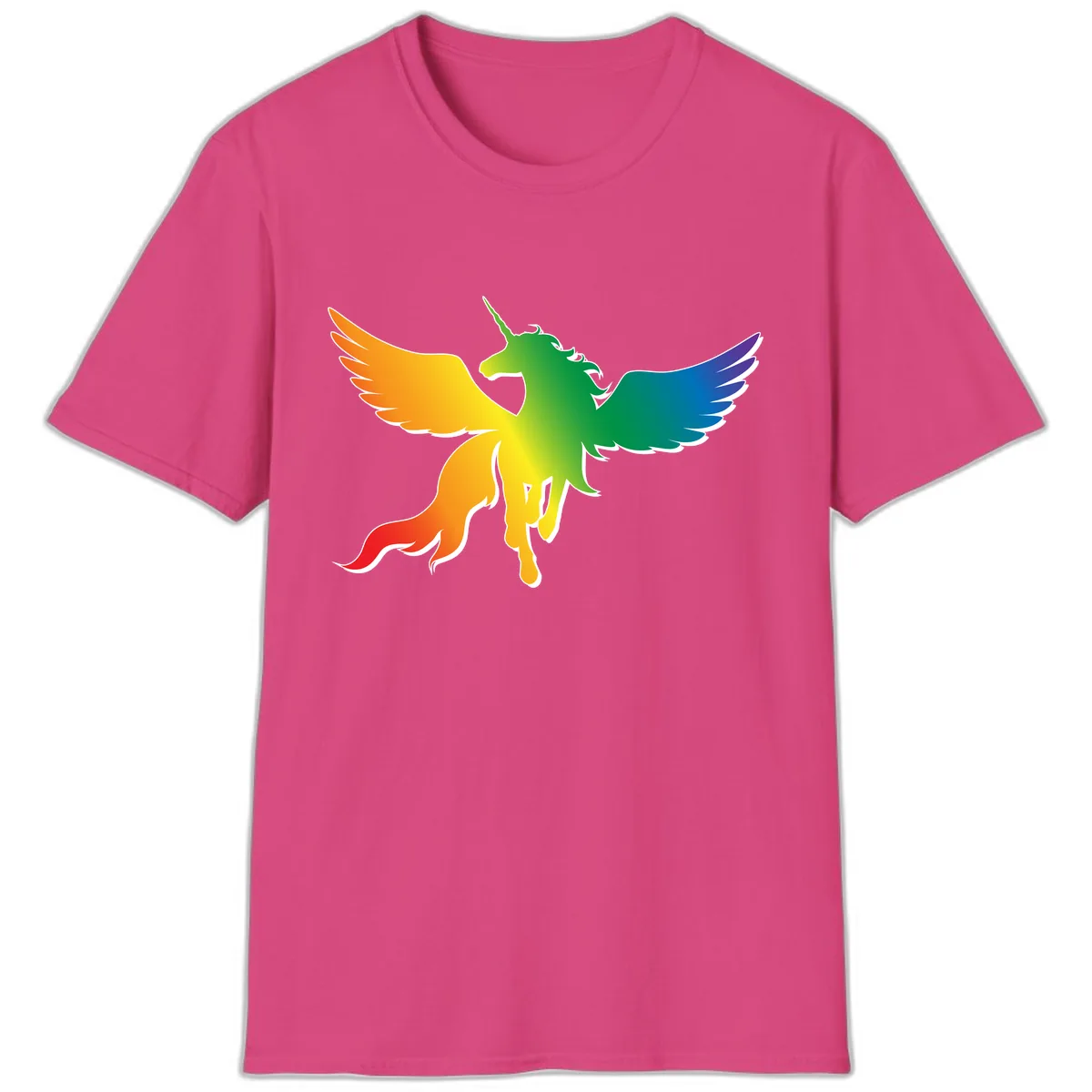 Rainbow Unicorn Pride Wings T-Shirt in Heliconia