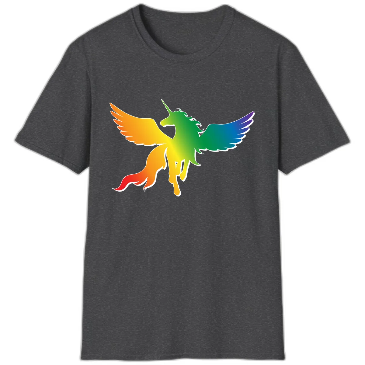 Rainbow Unicorn Pride Wings T-Shirt in Dark Heather