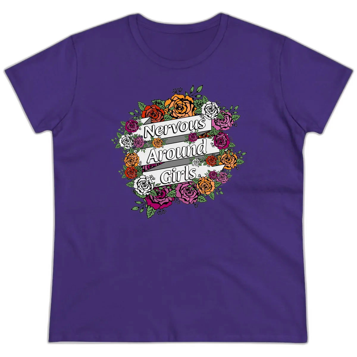 Nervous Around Girls Ladies Tee in Purple