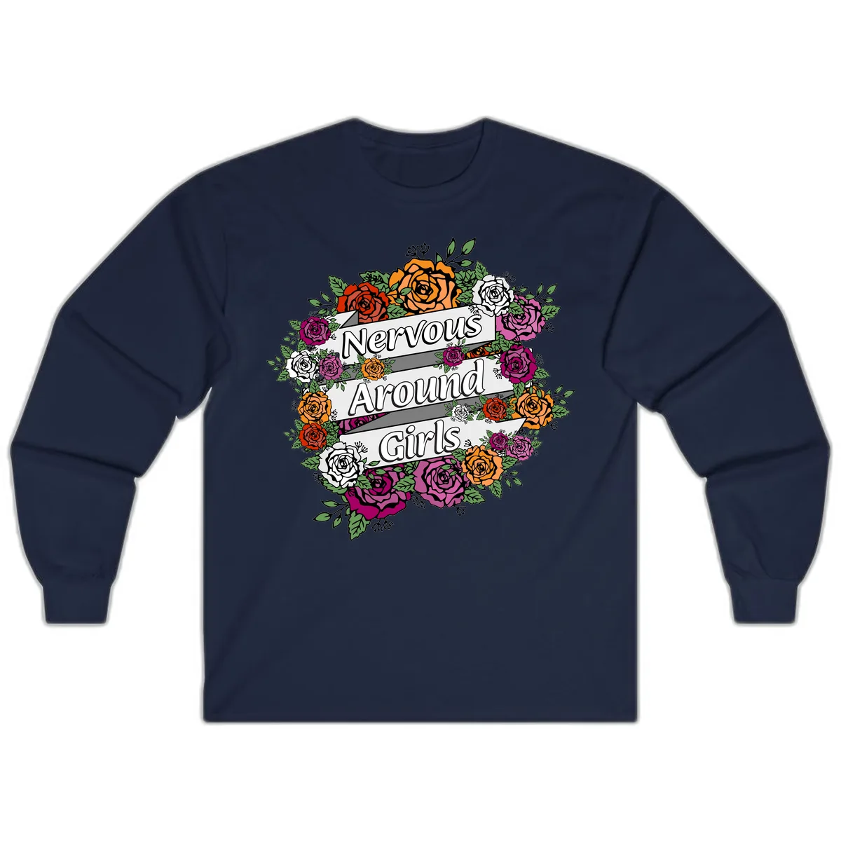 Nervous Around Girls Long Sleeve in Navy
