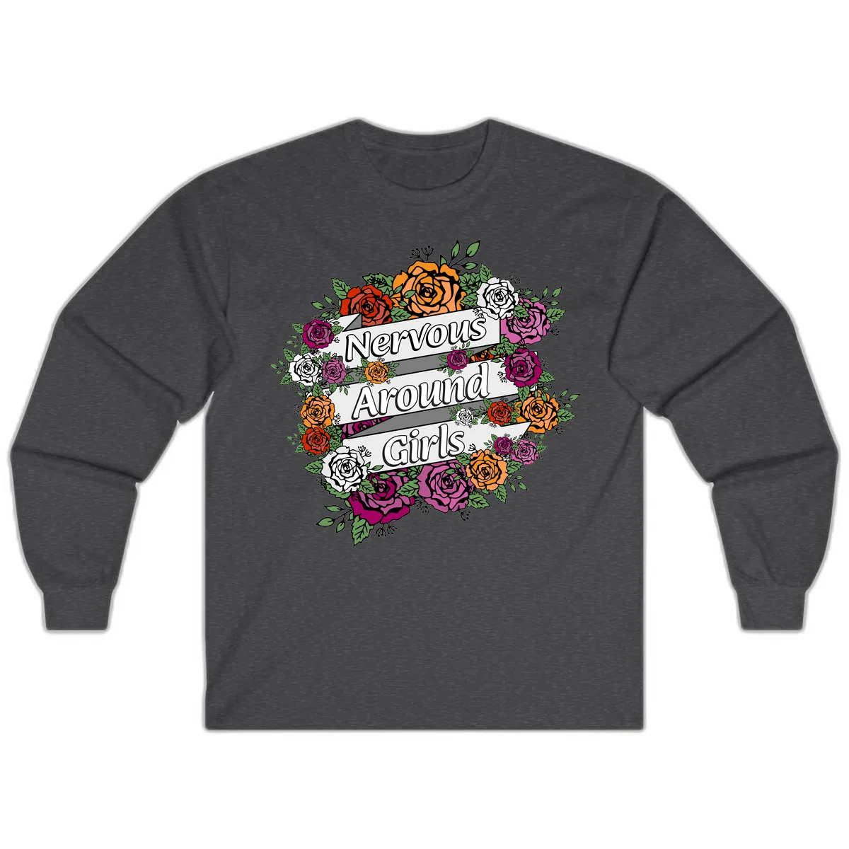 Nervous Around Girls Long Sleeve in Dark Heather