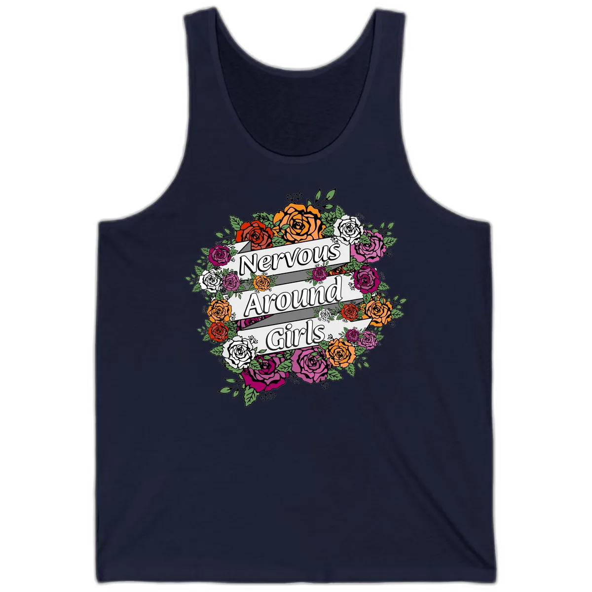 Nervous Around Girls Tank in Navy