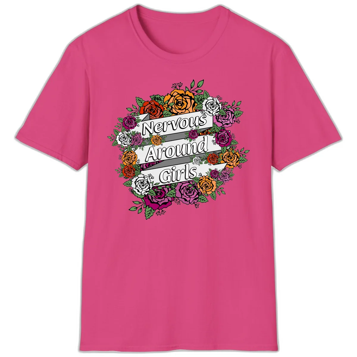Nervous Around Girls T-Shirt in Heliconia