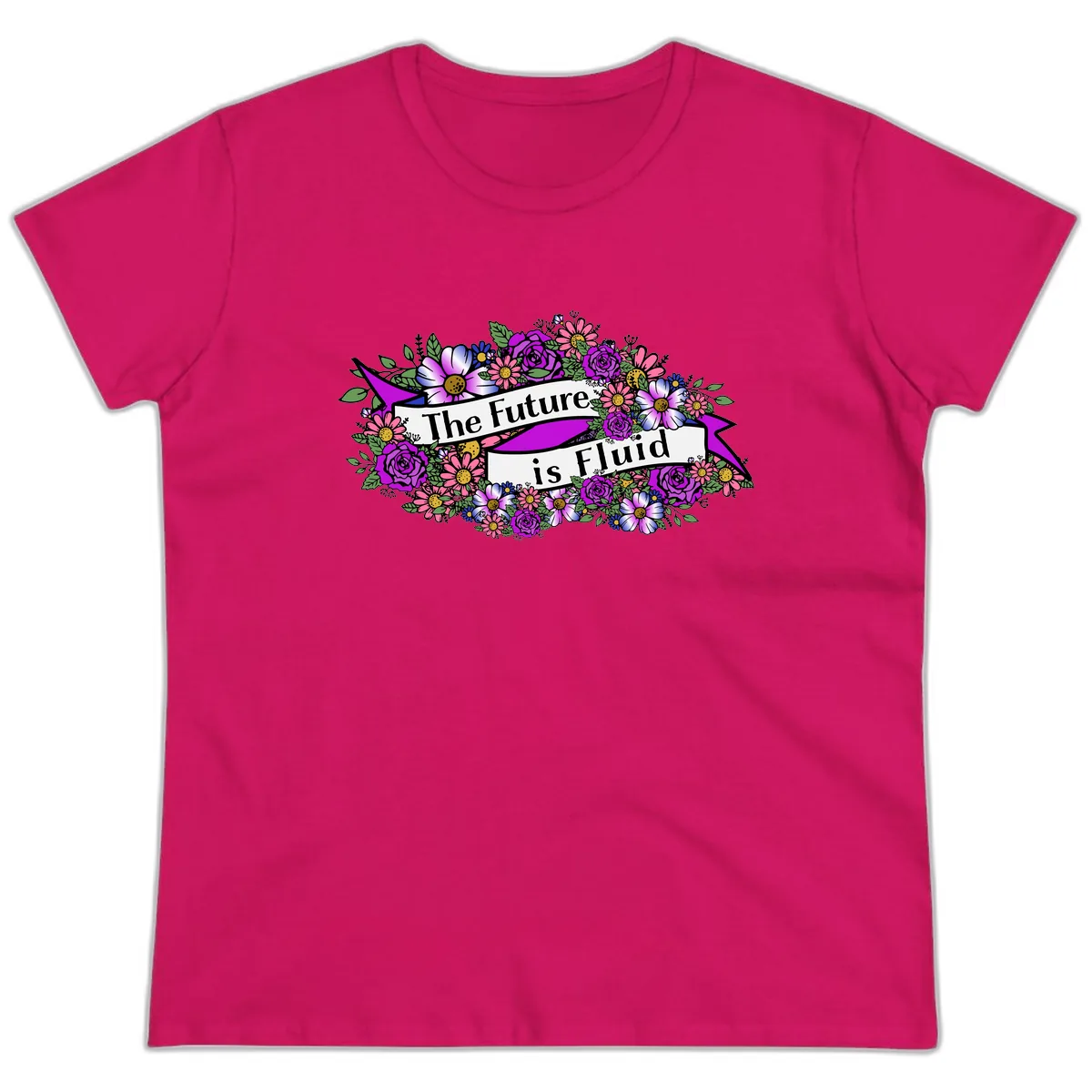 The Future Is Fluid Ladies Tee in Heliconia