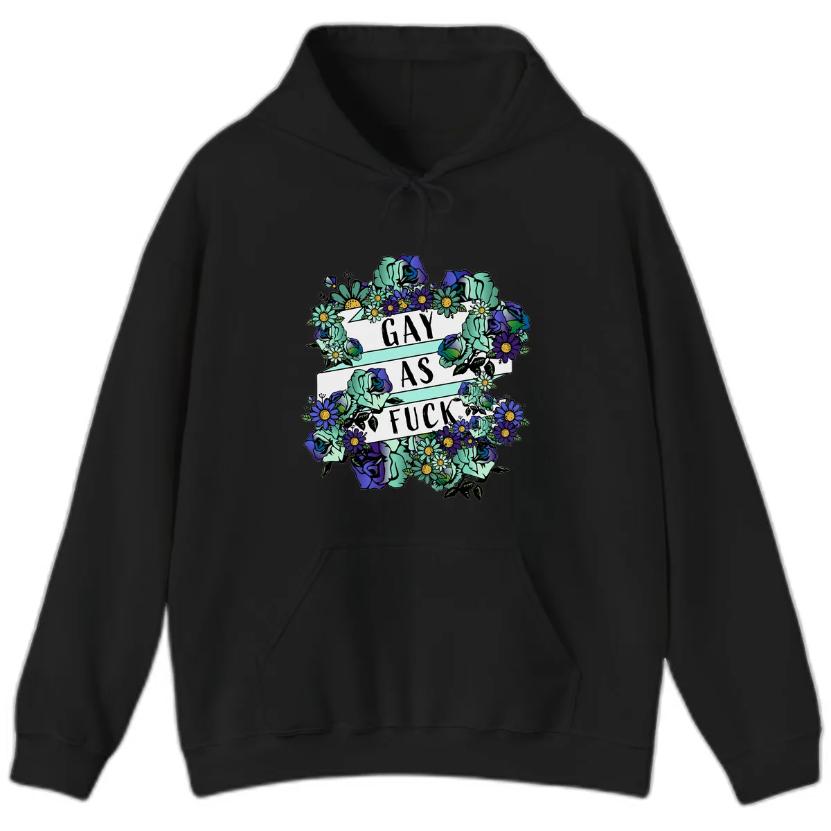 Gay As Fuck Floral Pride Hoodie in Black