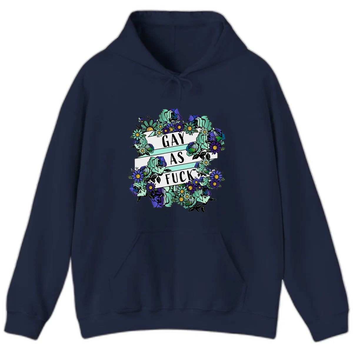 Gay As Fuck Floral Pride Hoodie in Navy