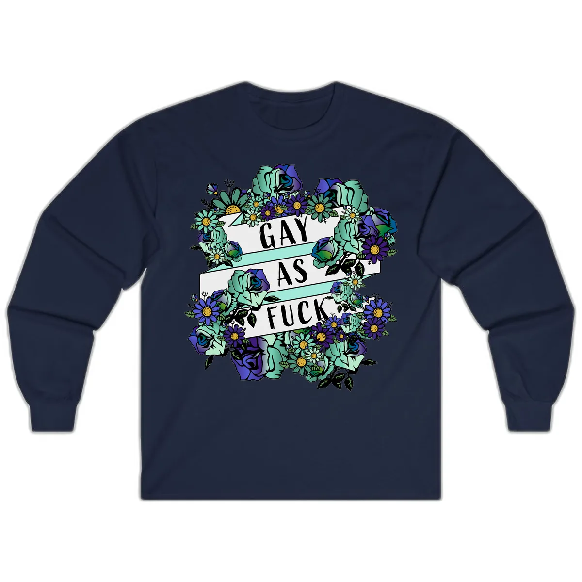 Gay As Fuck Floral Pride Long Sleeve in Navy