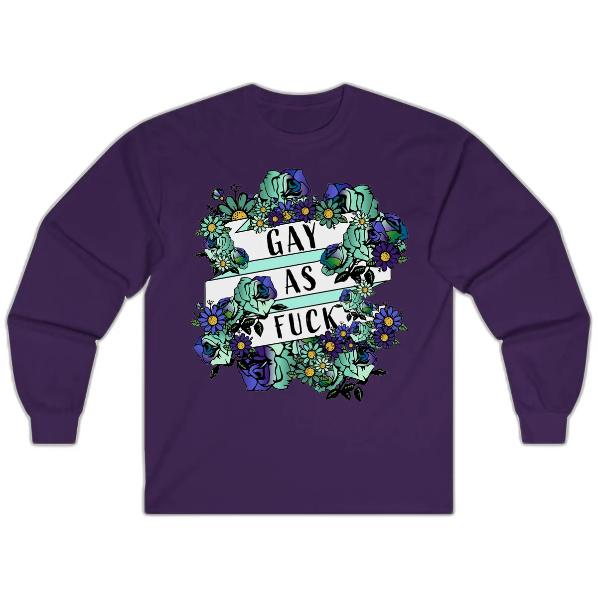 Gay As Fuck Floral Pride Long Sleeve in Purple
