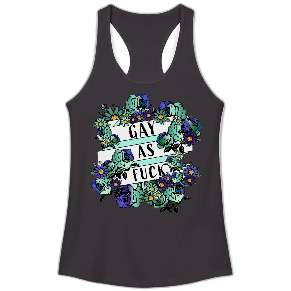 Gay As Fuck Floral Pride Ladies Tank in Black