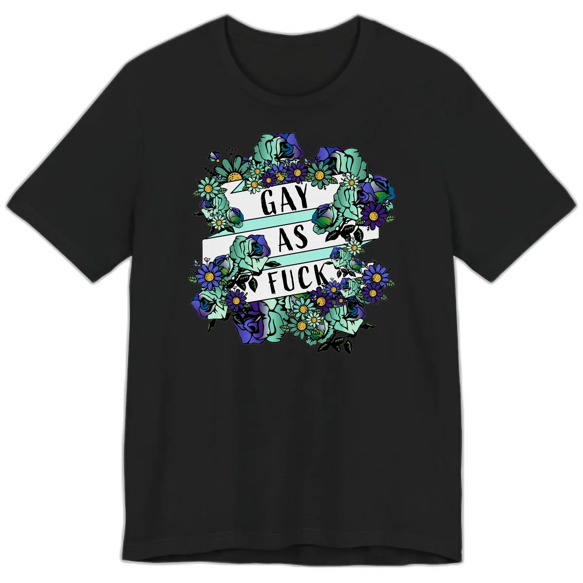 Gay As Fuck Floral Pride Premium T-Shirt in Black
