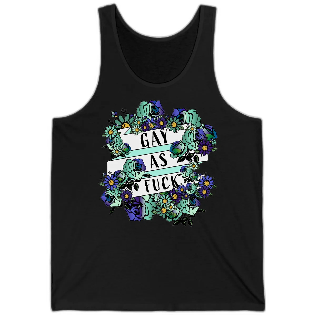 Gay As Fuck Floral Pride Tank in Black