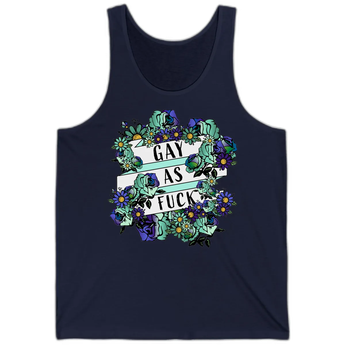 Gay As Fuck Floral Pride Tank in Navy