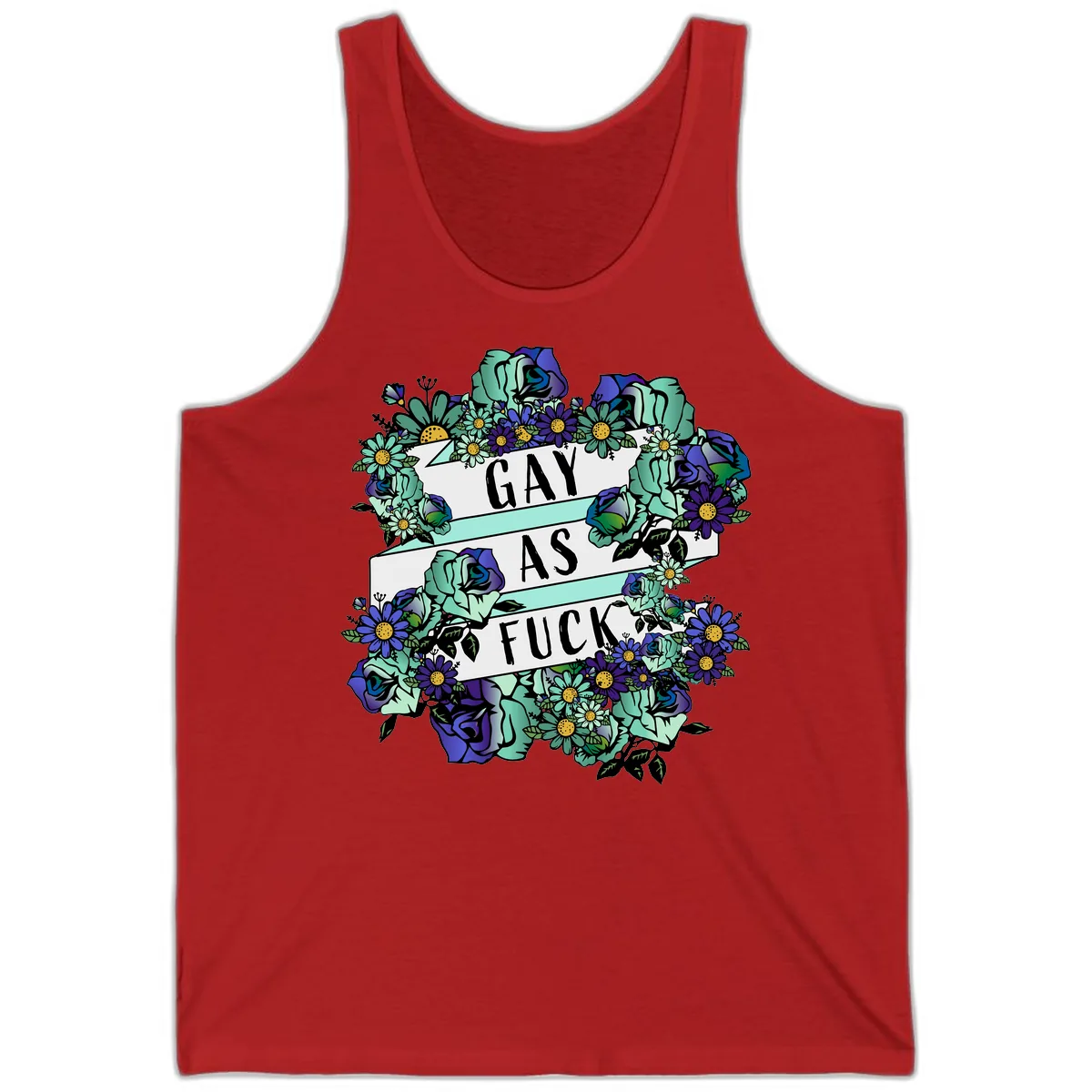 Gay As Fuck Floral Pride Tank in Red