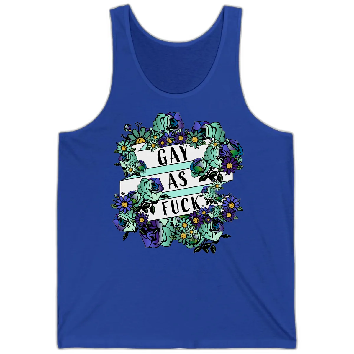 Gay As Fuck Floral Pride Tank in True Royal