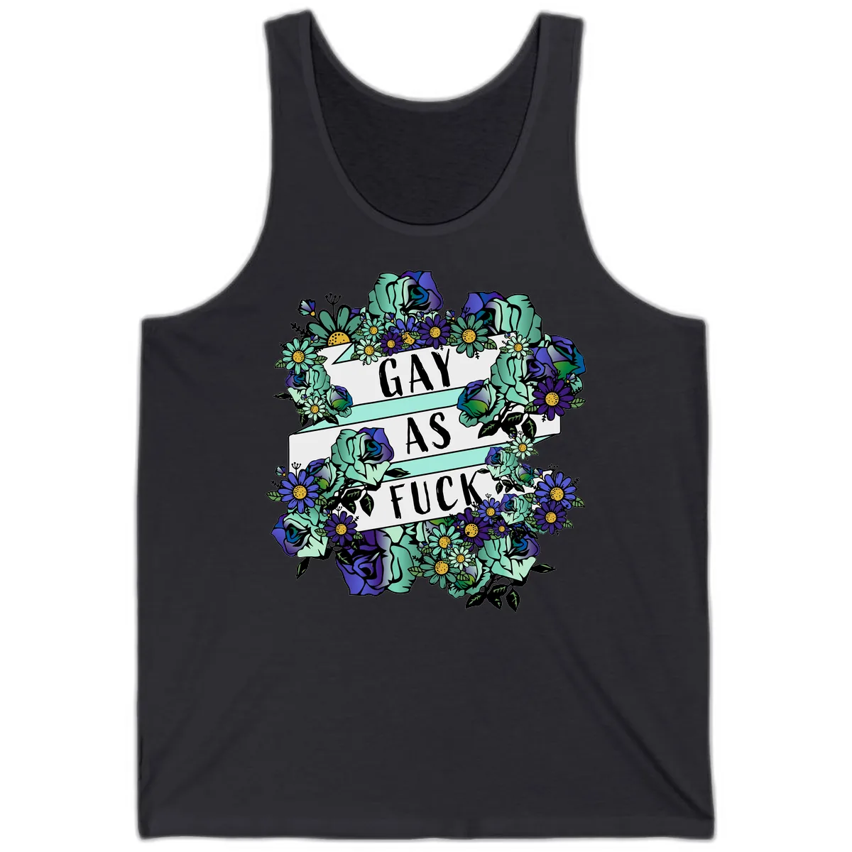 Gay As Fuck Floral Pride Tank in Dark Grey