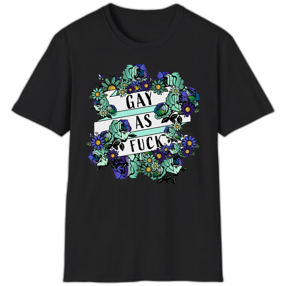 Gay As Fuck Floral Pride T-Shirt in Black
